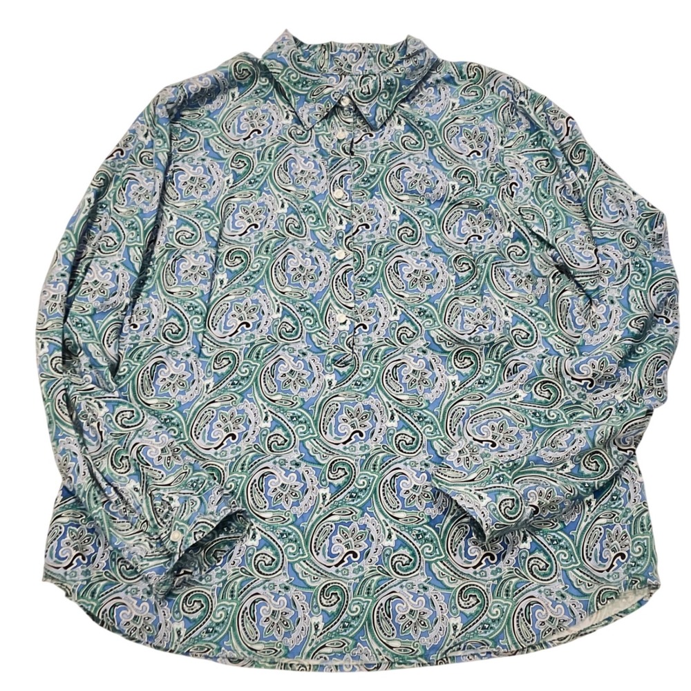 TALBOTS women's blouse top shirt paisley print bold‎ TENCEL LYOCELL green blue L